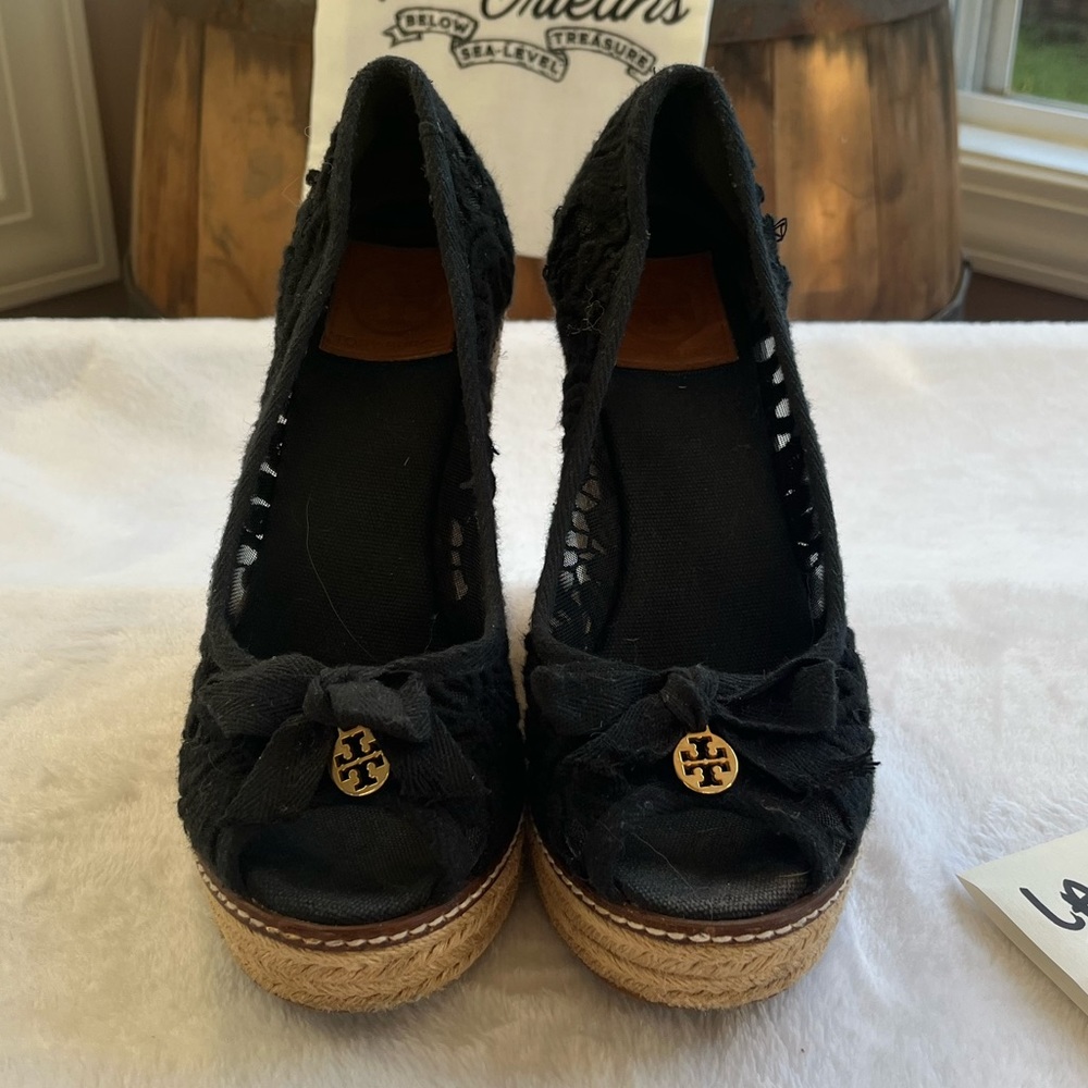 Tory Burch black lace wedges
